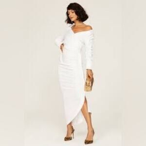 EUC SERGIO HUDSON Asymmetrical Button Up Dress White Size 2 COTTON XS SMALL